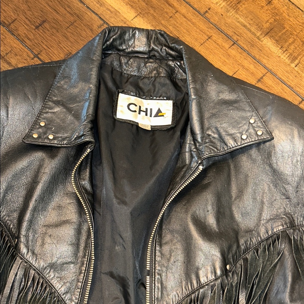 Chia 100% Leather Black Fringe Jacket – Women’s L - Picture 4 of 11